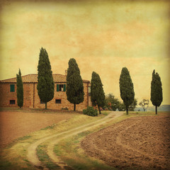 Fototapety  Grunge obraz wiejski w Toskanii.