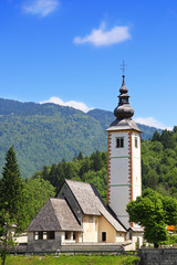 Fototapeta na wymiar Church of St. John the Baptist near Bohinj Lake, Slovenia