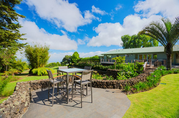 Patio with lounge chairs and view