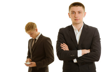 group of two businesspersons working