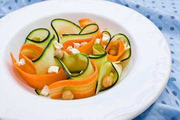 Zucchini salad with carrots, chickpeas and feta cheese
