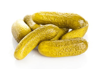 marinated pickled cucumbers isolated on white.  