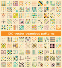 100 tiled different vintage vector seamless patterns