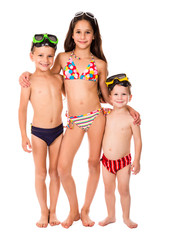 Three kids in diving masks