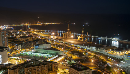Fototapeta na wymiar Aerial view of night city. Santa Cruz de Tenerife