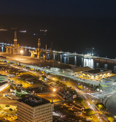 Aerial view of night city. Santa Cruz de Tenerife