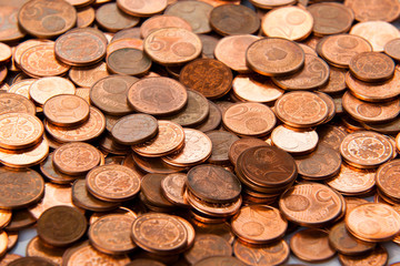 Coins background.  euro coins.  cent coins. euro cents.