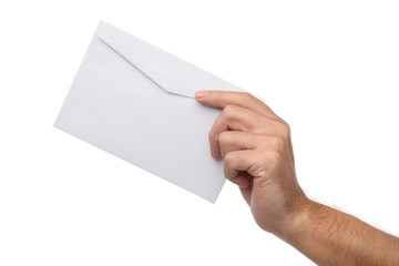 Male hand holding blank envelope isolated on white - 67932537