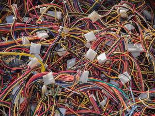 old computer parts, cables close up