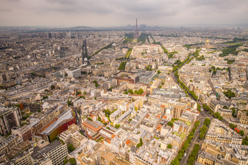 Buildings of Paris and Eiffel Tower aerial view