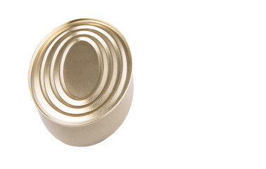 Oval shaped tin can over white background 
