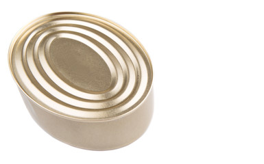 Oval shaped tin can over white background 