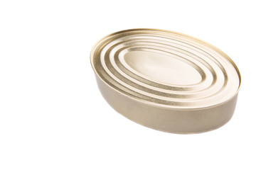Oval shaped tin can over white background 