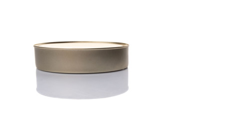 Oval shaped tin can over white background 