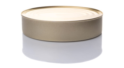 Oval shaped tin can over white background 