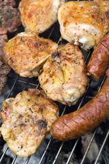 barbecue with delicious grilled meat on grill