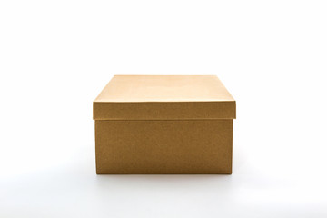 Brown shoe box on white background with clipping path.