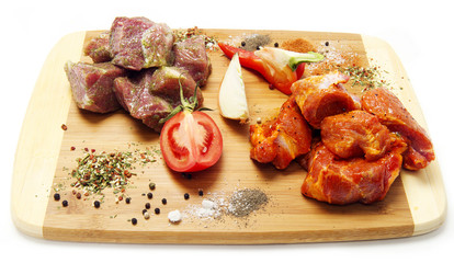 pieces of raw meat on the board