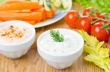 yoghurt sauce with herbs, sauce with sun-dried tomatoes