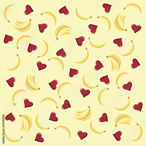 "Seamless pattern with hearts and bananas" Stock image and royaltyfree