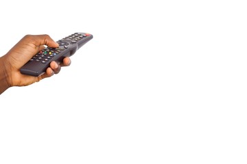 Mans hand holding remote control