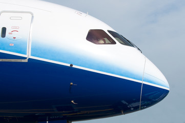 Front of wide-body airplane