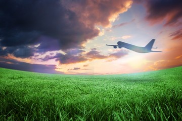 Fototapeta na wymiar Composite image of airplane taking off