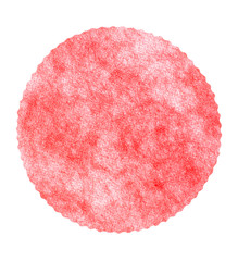 Red, round textured fabric background, isolated on white, with s
