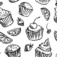 Seamless pattern sketch cupcake
