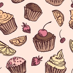 Seamless pattern sketch cupcake.