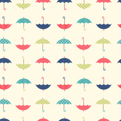 Autumn seamless pattern with a set flat umbrellas
