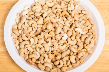 Salted Roasted Cashews in White Plate