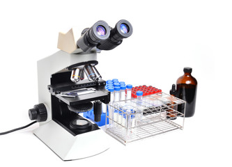 microscope with laboratory equipment