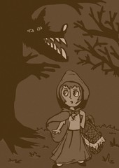 Vintage little red riding hood in the forest