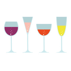 vector wine, champagne, cocktail glasses silhouettes