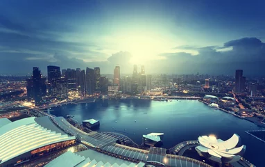 Fotobehang Singapore-stad in zonsondergangtijd © Iakov Kalinin