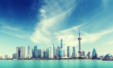 Fototapeta na wymiar Shanghai skyline and sunny day