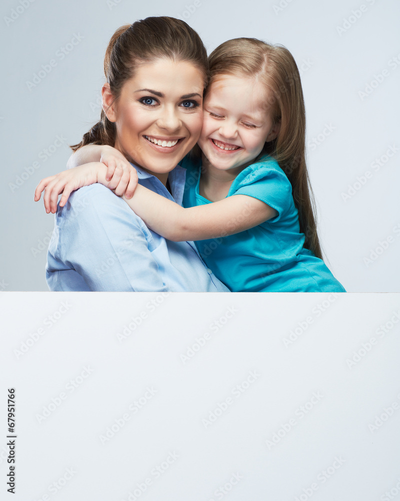 Wall mural business woman with kid girl isolated portrait behind white boa