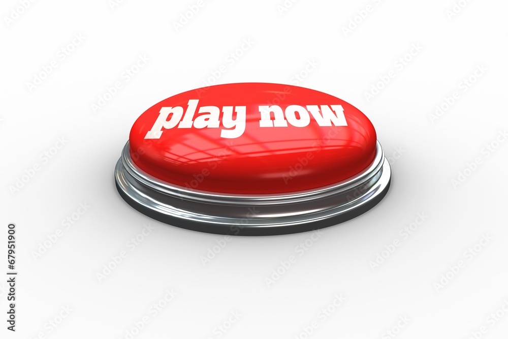 Poster Play now on digitally generated red push button