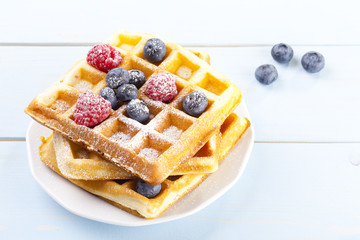 Homemade waffles with fruit