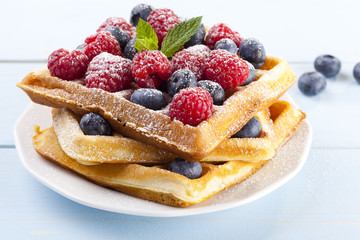 Homemade waffles with fruit