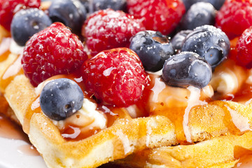 Homemade waffles with fruit