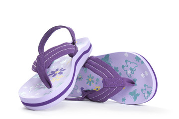Kids violet beach shoes flip-flop isolated on white