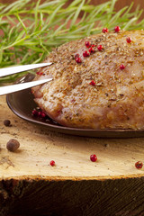 Raw ham in marinade