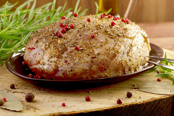 Raw ham in marinade
