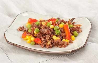 plate of rice with vegetables