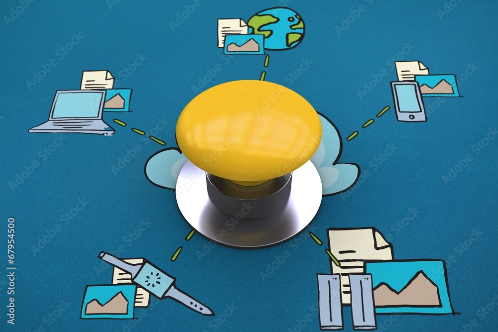 Poster Composite image of yellow push button