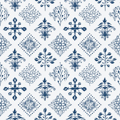 Obraz premium Indigo blue hand drawn seamless pattern