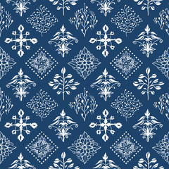 Naklejka premium Indigo blue hand drawn seamless pattern