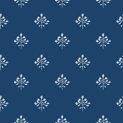 Indigo blue hand drawn seamless pattern